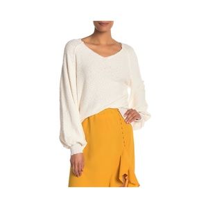 CODE X MODE Textured V-Neck Blouson Sleeve Sweater